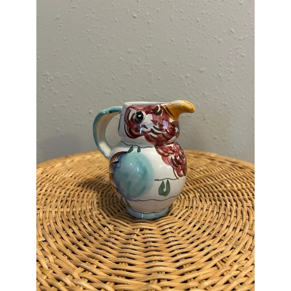 Vintage Italian Pottery Pitcher Perugia Italy Hand Painted Ceramic Creamer Jug